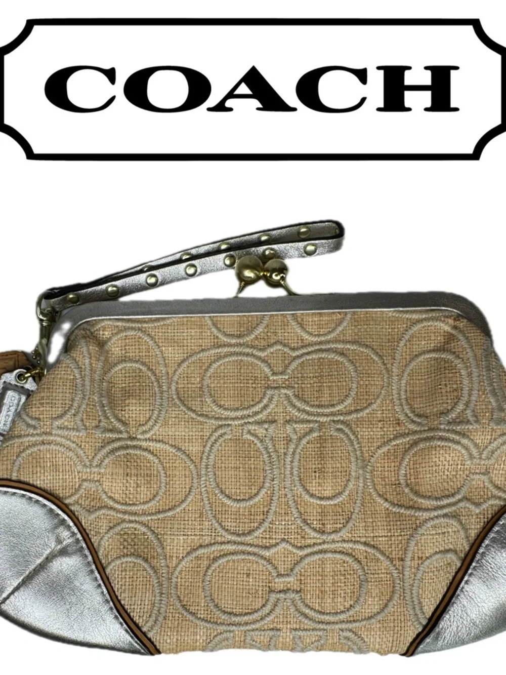 Coach Y2K Straw Frame C Gold Clutch Wristlet  Kisslock Bag